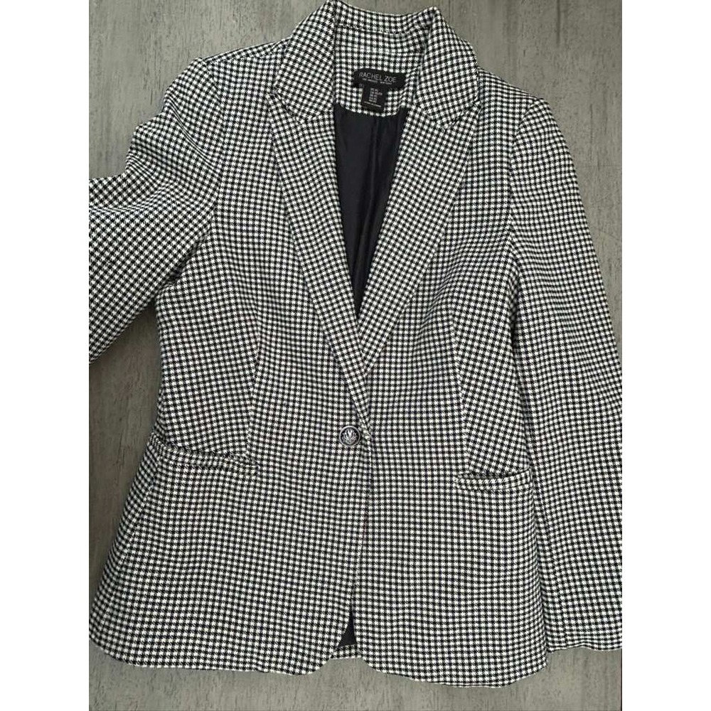 Rachel Zoe‎ Womens XS Houndstooth Blazer Black White Single Button CHU33453D